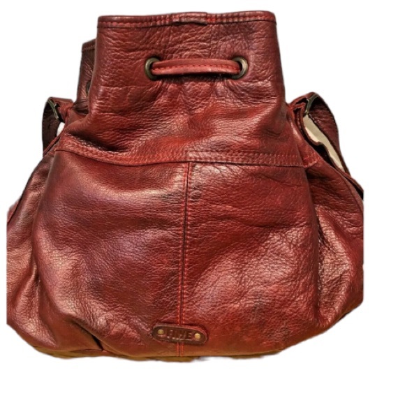Frye Brooke Leather Studded Bucket Bag with Drawstring Red/ Burgundy - Picture 10 of 10